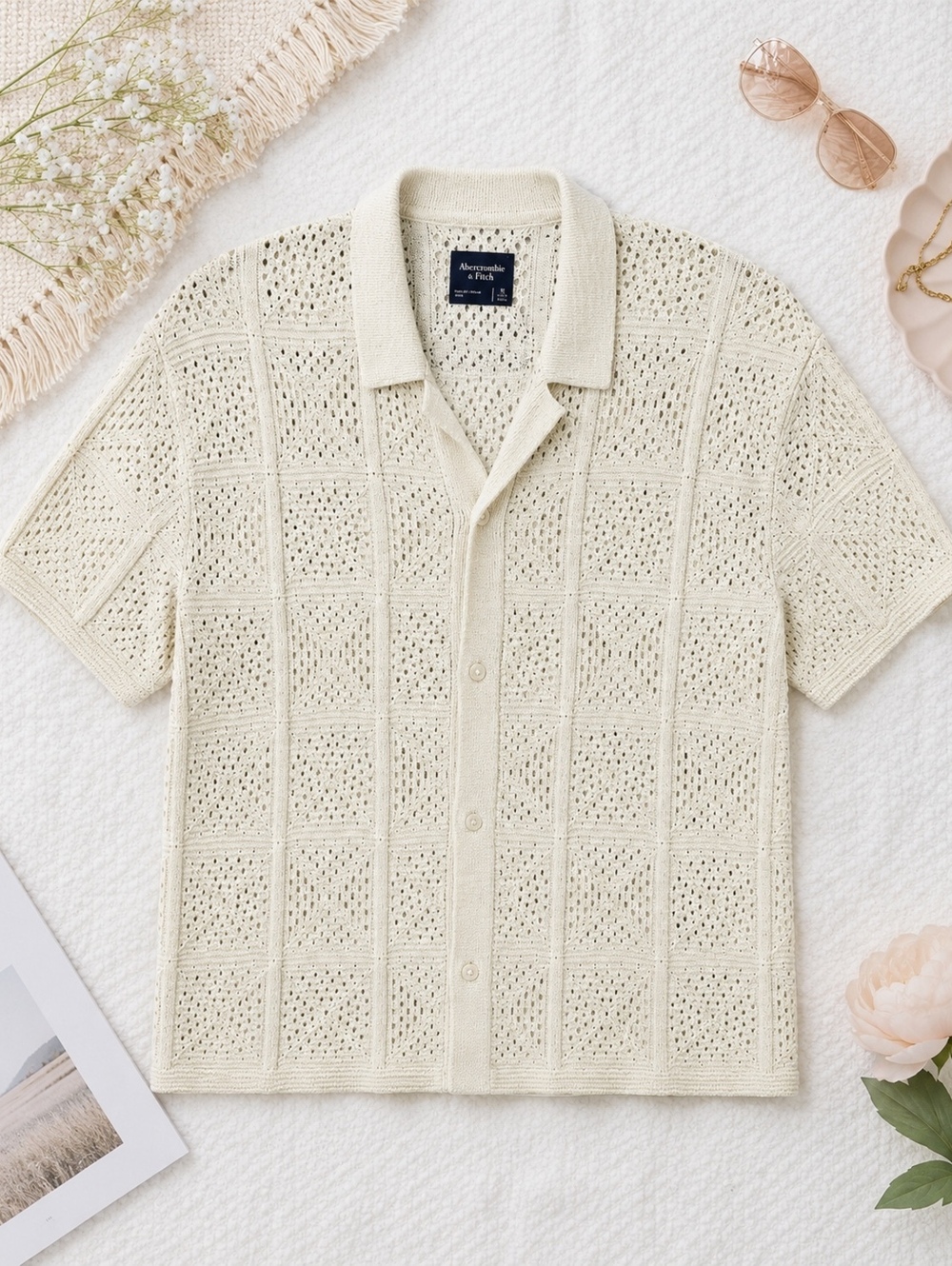 Abercrombie & Fitch Cream Knit Sweater XL Tall Open-Knit